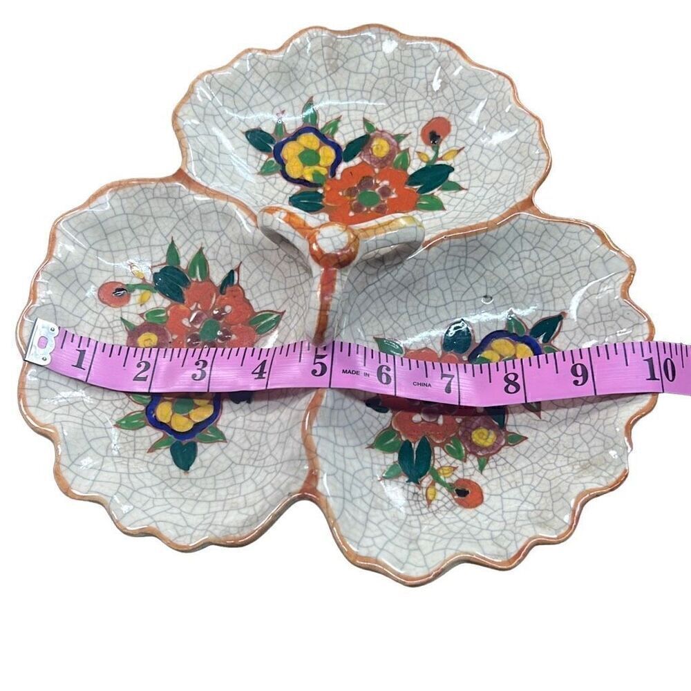 Multicolor Hand Painted Floral Divided Dish Candy & Nut Dish Size 10" x 10" Japa